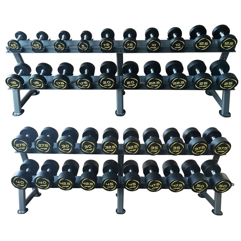 Гантельный ряд FTX-411.1 2,5 кг - 50 кг (20 пар), шаг 2,5 кг, со стойками | sportres.ru фото 1