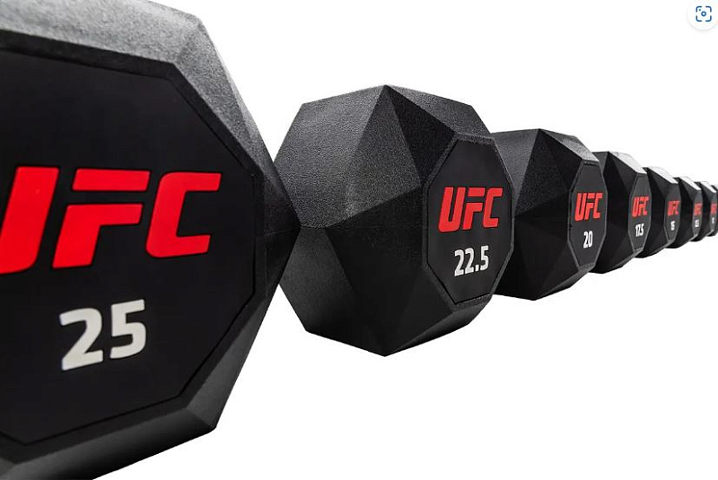 Комплект обрезиненных октогональных гантелей 10 пар от 2,5 до 25 кг. UFC | sportres.ru фото 2