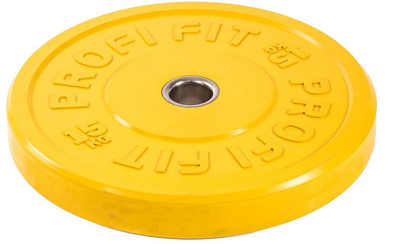 Диск для штанги каучуковый, желтый, D-51, 15 кг. Profi-Fit  | sportres.ru фото 3