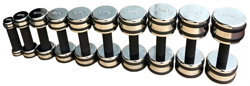 Набор хромированных гантелей с обрезиненной рукояткой (10 пар) Smith DB126 1-10 кг, шаг 1 кг | sportres.ru фото 3