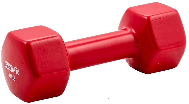 Гантель в виниловой оболочке Profi-Fit 4 кг, форма шестигранник, красный | sportres.ru фото 1