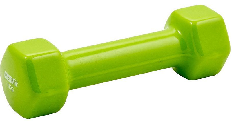 Гантель в виниловой оболочке Profi-Fit 1 кг, форма шестигранник, зеленый | sportres.ru фото 1