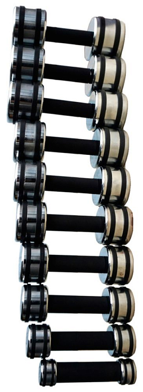 Набор хромированных гантелей с обрезиненной рукояткой (10 пар) Smith DB126 1-10 кг, шаг 1 кг | sportres.ru фото 4