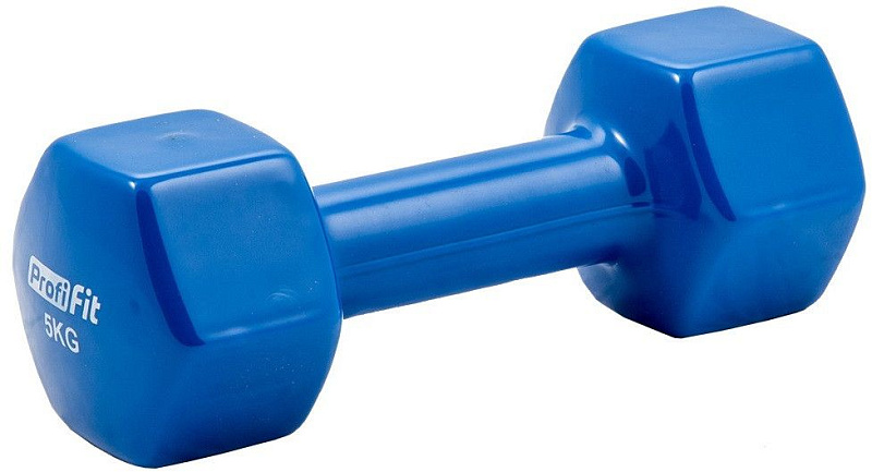 Гантель в виниловой оболочке Profi-Fit 5 кг, форма шестигранник, синий | sportres.ru фото 1