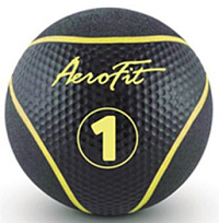 Набивной мяч Aerofit 1 кг, черный/ желтые полоски | sportres.ru