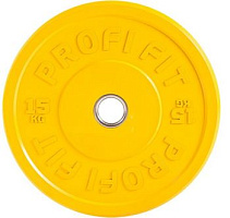 Диск для штанги каучуковый, желтый, Profi-Fit D-51, 15 кг | sportres.ru