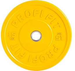 Диск для штанги каучуковый, желтый, D-51, 15 кг. Profi-Fit  | sportres.ru