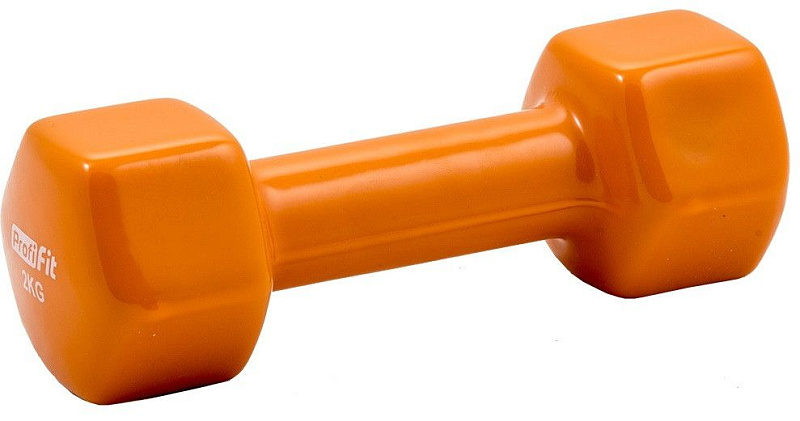 Гантель в виниловой оболочке Profi-Fit 2 кг, форма шестигранник, оранжевый | sportres.ru фото 1