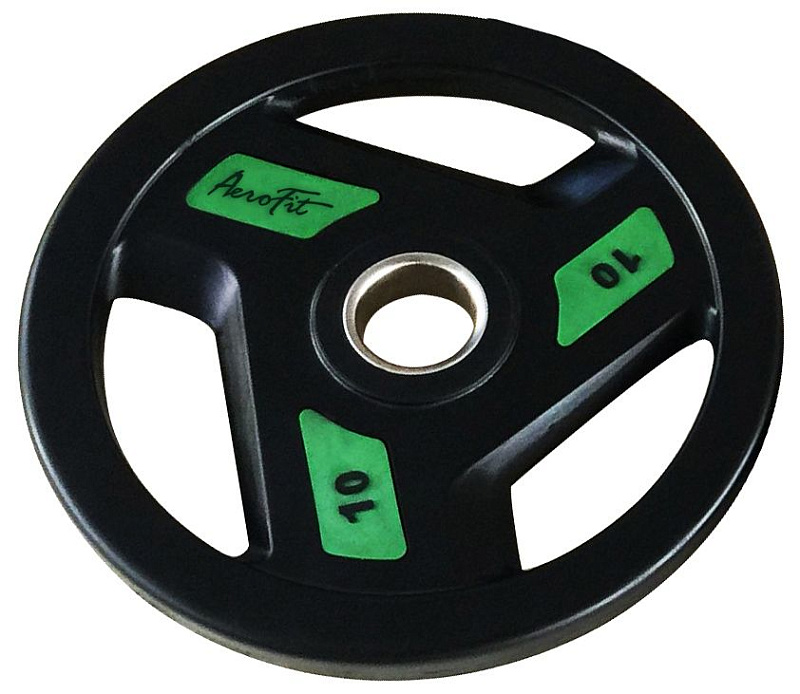 Олимпийский обрезиненный диск Aerofit 10 кг, черно-зеленый | sportres.ru фото 1