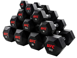Комплект обрезиненных октогональных гантелей 10 пар от 2,5 до 25 кг. UFC | sportres.ru