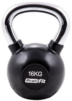 Гиря обрезиненная с хромированной ручкой 16 кг. Profi-Fit | sportres.ru