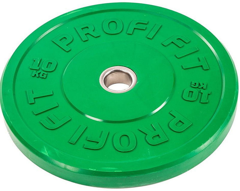 Диск для штанги каучуковый, зеленый, D-51, 10 кг. Profi-Fit  | sportres.ru фото 3
